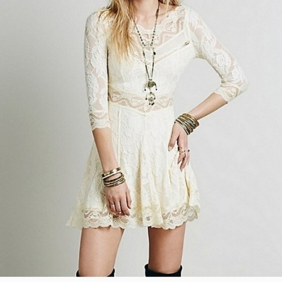 FREE PEOPLE Lacey Affair Dress in Ivory, sz Small - Picture 3 of 16